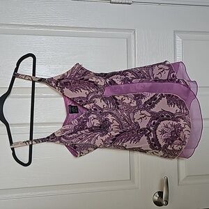 Eyeshadow Women's Chiffon Purple Sequin Paisley Babydoll Tank Size 1X